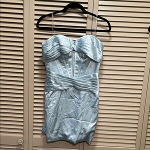 Strapless Light Blue Satin Cocktail Dress